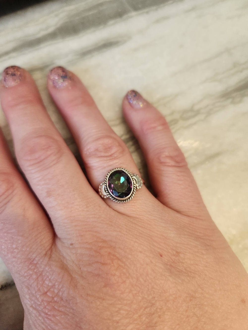 Mystic Topaz Oval Sterling Silver 925 Ring - Size 9